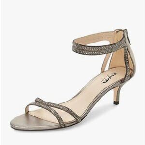 XYD Grey Open Toe Low Heel Strappy Rhinestone Ankle Strap Wedding Dress Sandals